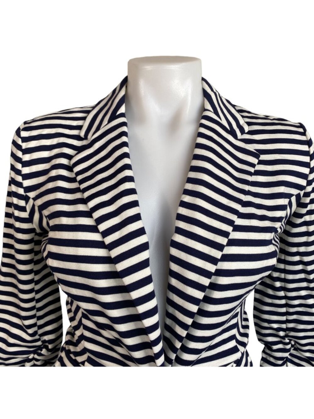Striped Navy & White Blazer Jacket Womens Small Body Central Rayon Blend - Picture 2 of 10